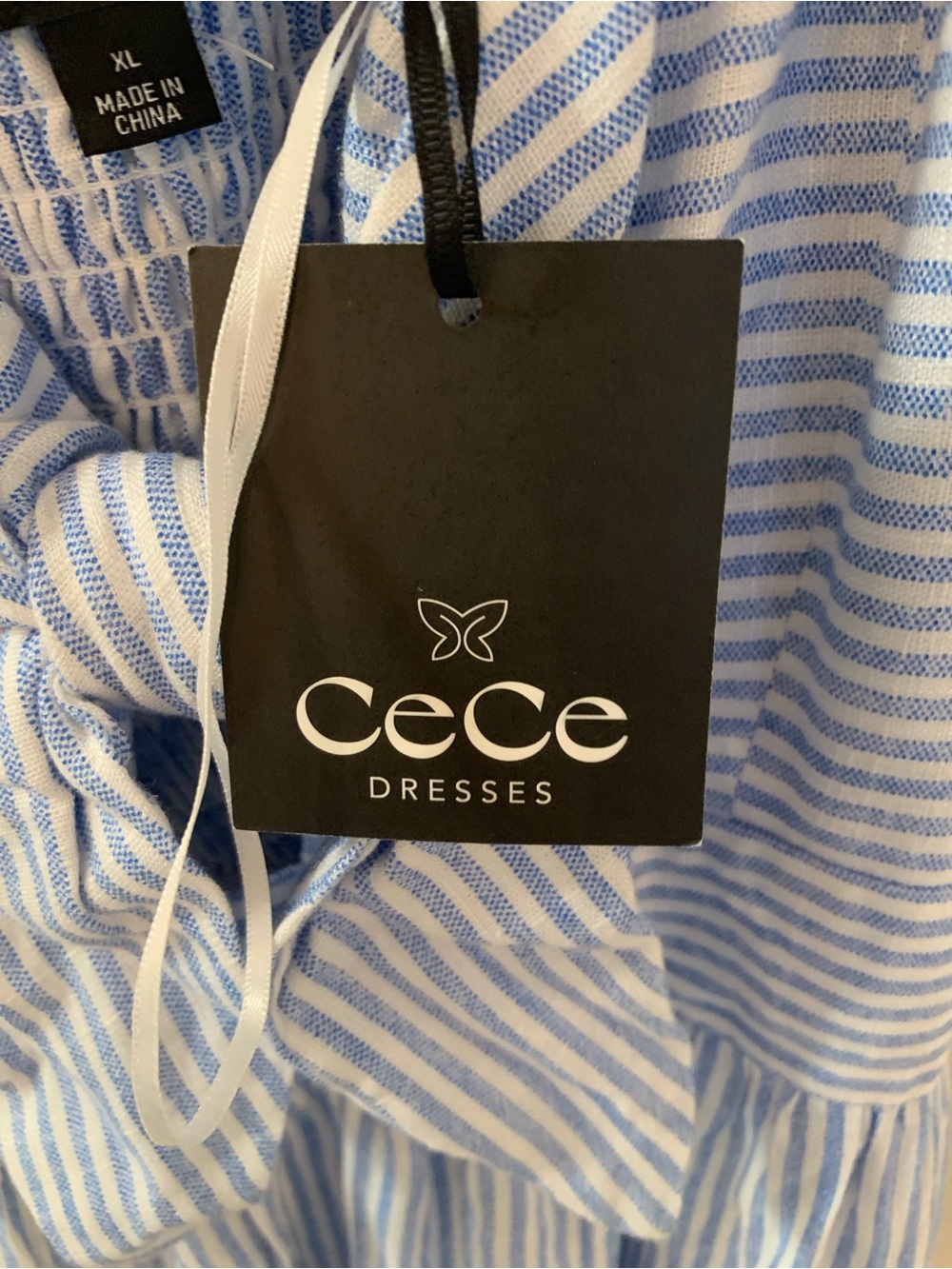 CeCe Coastal Blue & White Striped Tie-Front Keyhole Maxi Sundress NWT XL - Picture 3 of 9
